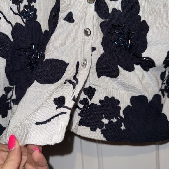 Premise Studio Beaded Black White Button Front Cardigan Sweater Large - Picture 5 of 12